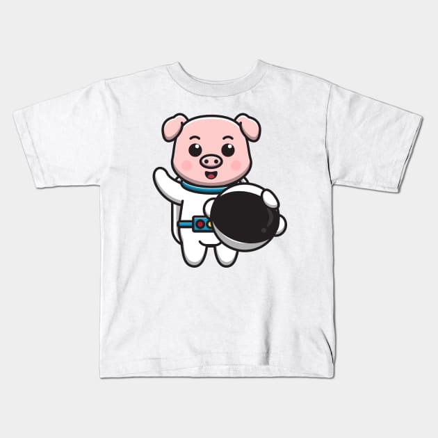 pig astronaut Kids T-Shirt by fflat hds